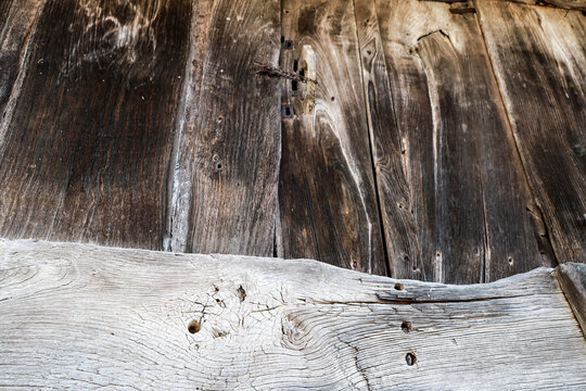 Wooden door of Traditional agricultural building called Horreo in Asturias, Spain