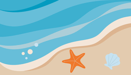 Seashore Scene With Starfish And Shell Flat Vector Illustration © Unknown designer