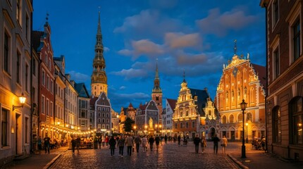 Naklejka premium Old city of Riga summer evening cinematic view