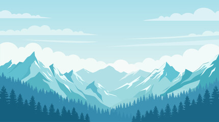 Mountain Range Scene Vector Illustration In Shades Of Blue © Abdul