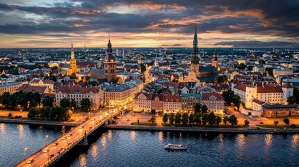 Obraz premium Old city of Riga summer evening cinematic view