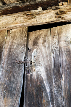 Wooden door of Traditional agricultural building called Horreo in Asturias, Spain