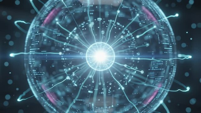 Futuristic holographic sphere in a scifi room for high-tech product launches and digital media