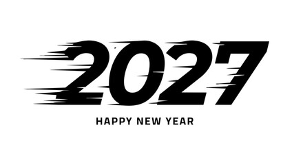 Dynamic 2027 Happy New Year typography design with motion inspired directional lines and modern distorted number lettering. Minimal professional vector branding isolated on white background © Creative Lab
