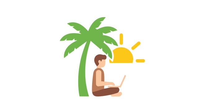 Man working on laptop outdoors.
