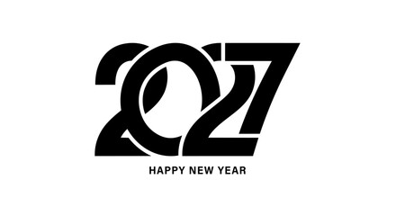 Minimal Black and White 2027 Happy New Year typography design with clean modern number lettering. Elegant monochrome branding concept and vector illustration isolated on white background © Creative Lab