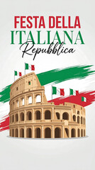Italian republic day celebration with colosseum and flags festa della repubblica italiana