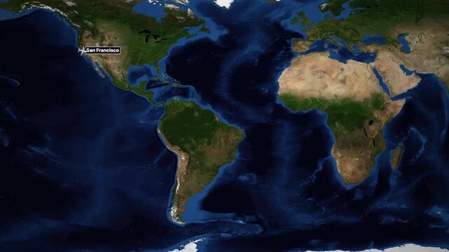 Animated Flight Route Map from San Francisco to Cairo Across the Atlantic Ocean