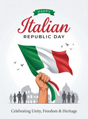 Italian republic day celebration with flag and historic landmarks