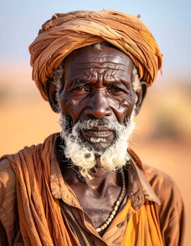 Elderly man with traditional facial markings portrait.