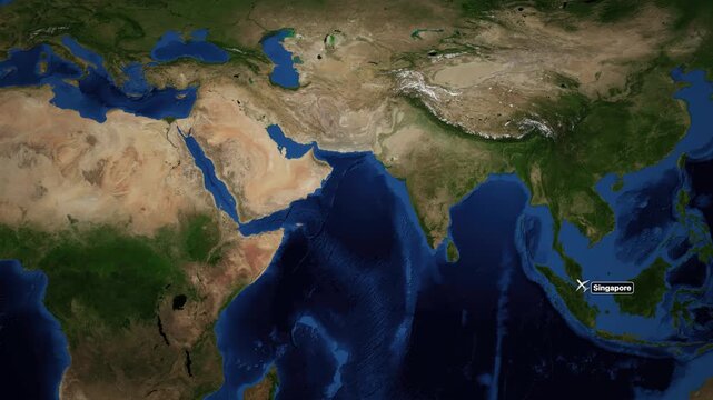 Animated Flight Route Map from Singapore to Athens Greece