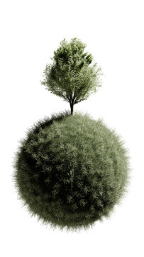Minimalist 3D Rendered Mini Green Planet with Small Tree