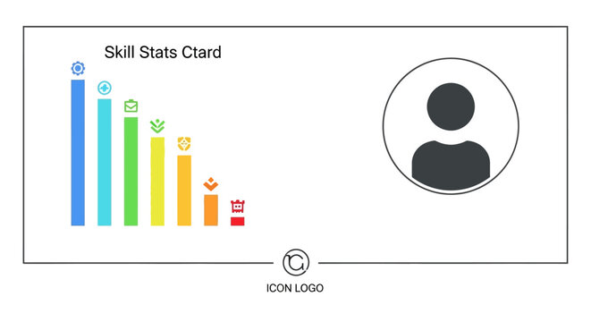 Infographic template with skill statistics and user icon.