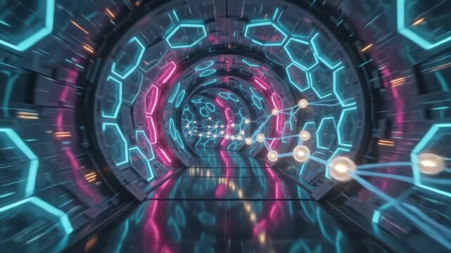 Neural network digital tunnel ideal for tech startups and software commercial themes
