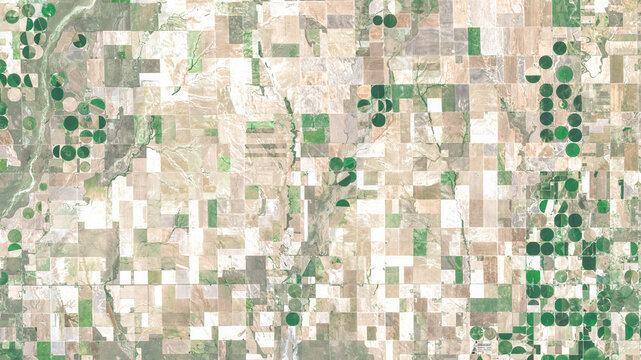 Center pivot irrigation systems on Denver Colorado plains farmland