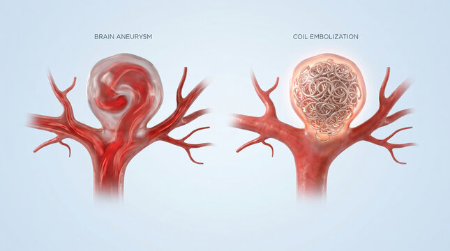 Brain Aneurysm vs Coil Embolization Treatment Illustration