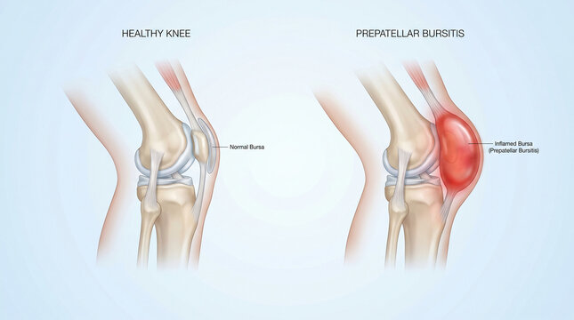 Prepatellar Bursitis Knee Inflammation vs Healthy Joint