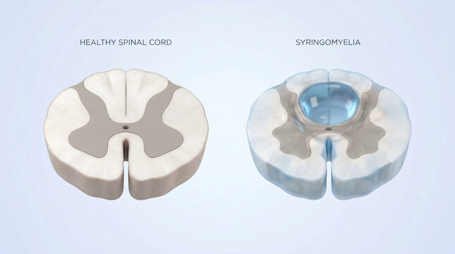 Syringomyelia Cyst vs Healthy Spinal Cord Cross Section