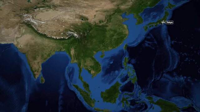 Animated Flight Route Map from Tokyo Japan to Bengaluru India