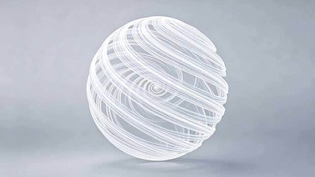 Abstract white spherical structure made of spiral wireframe lines
