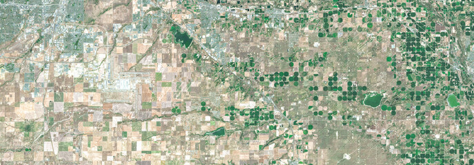 Fototapeta premium Denver Colorado agricultural fields and center pivot irrigation satellite view