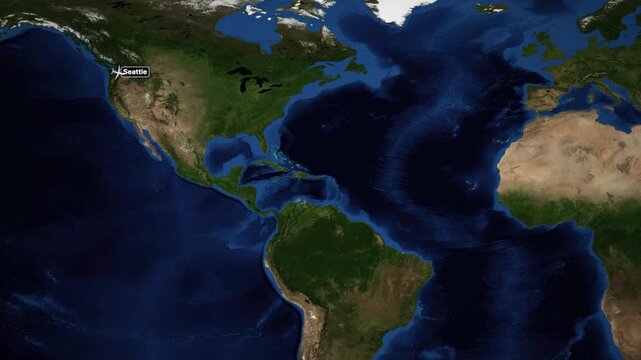 Animated Flight Route Map from Seattle to Lisbon Across the Atlantic