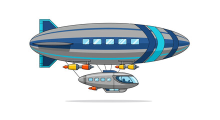 Retro Futuristic Airship Flying with Gondola Cabin and Engines © Azrha