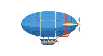 Vintage Blue Airship Blimp Zeppelin with Gondola and Propeller, Retro Transport Illustration © Azrha