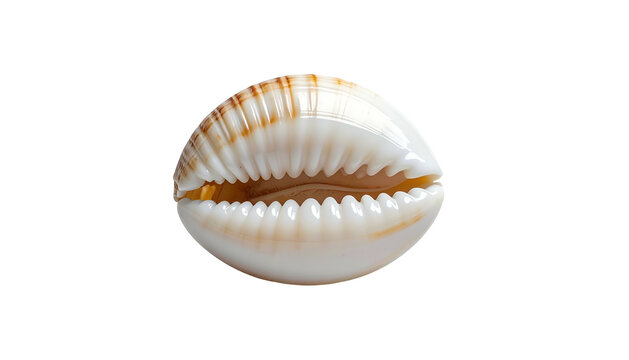Smooth, porcelain-like cowrie shell featuring a dark background