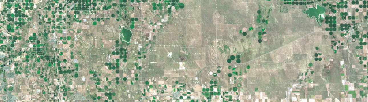 Denver Colorado agricultural fields and center pivot irrigation satellite view