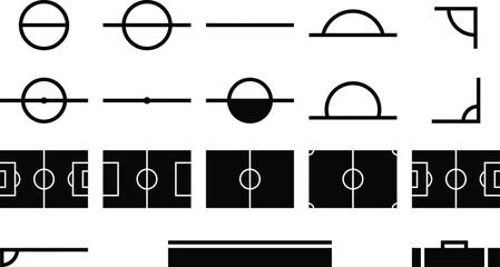 Collection of black and white representing soccer field and abstract shapes football field symbol line © GR Graphics