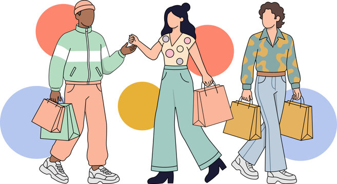 People Shooping With Retro Outfit Illustration