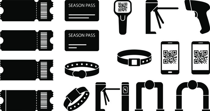Collection of black and white for event access and ticketing season pass qr code scanner smartphone