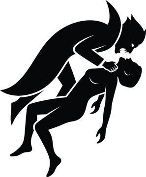 Scary vampire silhouette biting a woman neck for Halloween concept vector illustration