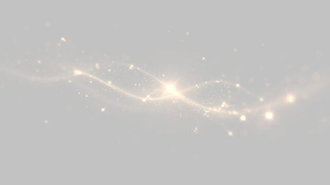 Golden Magic light effect PNG. Flowing luminous particle trail with glowing light effect. Glowing gold lines and radiant stardust sparkle effect png