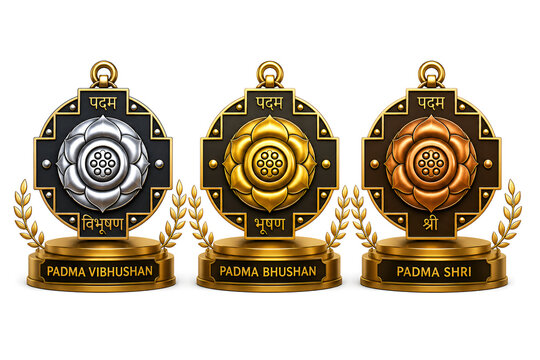 Padma Awards Collection Isolated on White Background &ndash; Padma Vibhushan, Padma Bhushan and Padma Shri Indian Civilian Honors Illustration