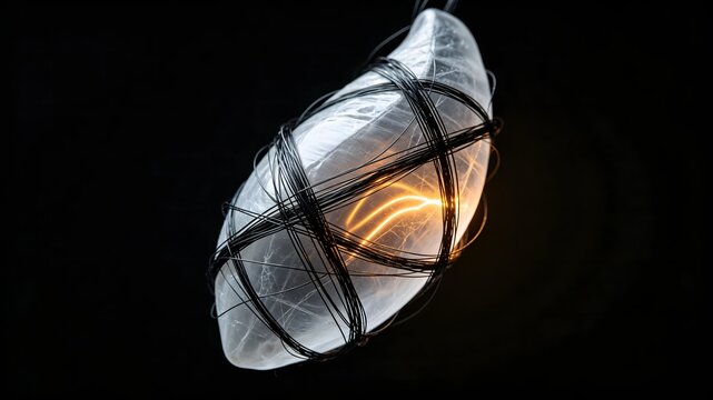 Organic chrysalis wrapped in dark electronic fiber optic filaments