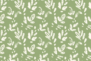 Fototapeta premium Seamless botanical pattern with textured white leaves on sage green background. Minimal organic design for textiles, wallpaper, packaging, stationery, and branding