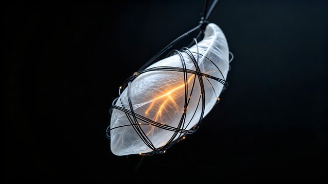 Abstract tech incubation concept with glowing digital cocoon