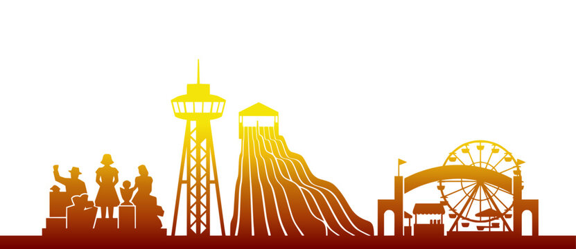 Retro State Fair Skyline Silhouette with Amusement Park Rides and Midway