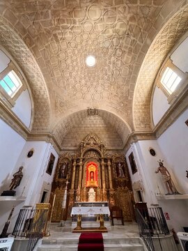 interior of the catholic church Parroquia De Santa Catalina Casa Parroquial in the old town of Conil de la Frontera, Cadiz, Andalusia, Spain