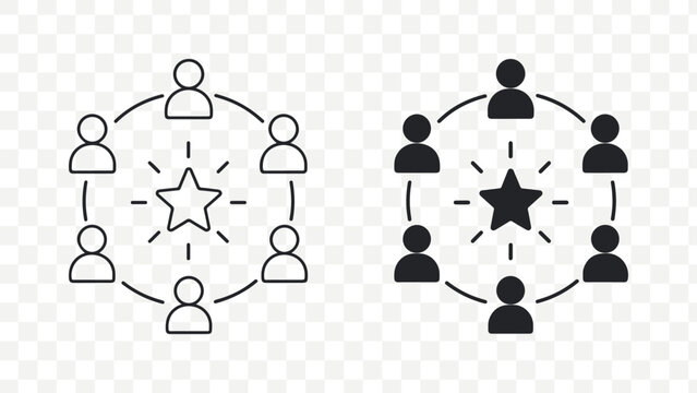 Teamwork, partnership, collaboration icons, social connection symbols, people network graphics isolated on Transparent Background