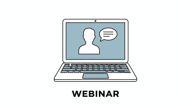 Laptop with webinar on screen, online meeting concept, remote work background