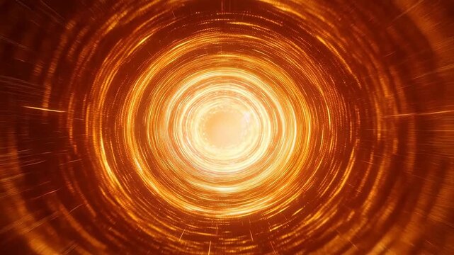 Golden circular portal with radiating rings and light rays on a dark background
