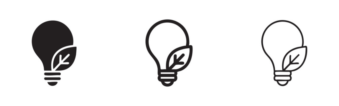 Lightbulb with leaf icon set. Eco-friendly idea and green energy symbol for sustainability and innovation.