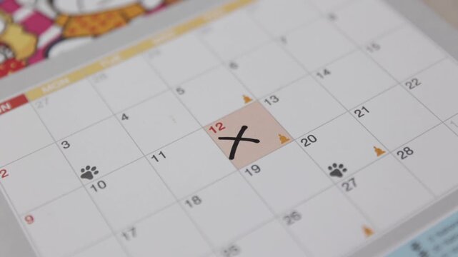 Hand Marking an X on a Calendar Date