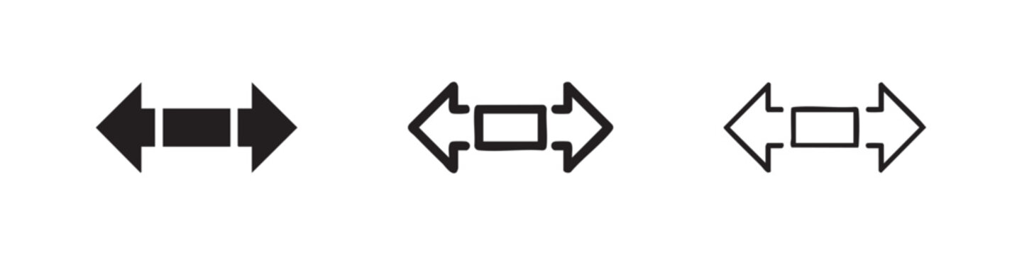 Horizontal Expand and Resize Icons Set: Scale, Width, and Adjustment Symbols in Black Silhouette and Outline