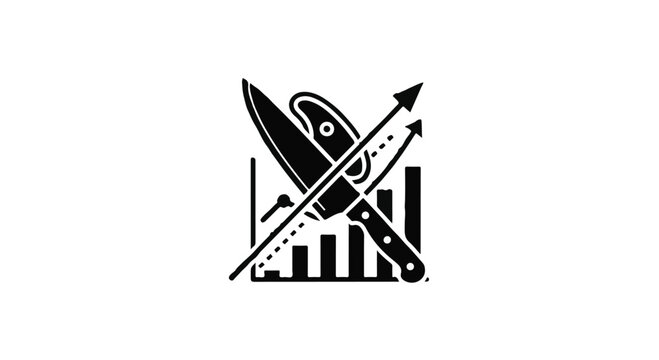 business decline graph with crossed knife and pencil