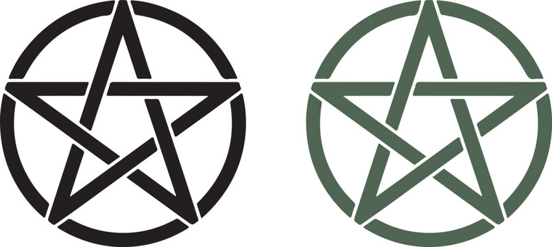 Pentagram symbols, star icons, mystical signs, occult emblems, vector graphics