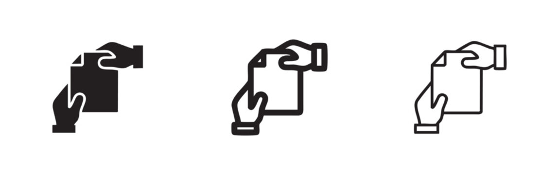 Hand holding document icon set. Symbolizing paperwork, agreement, contract, reporting, and file management.